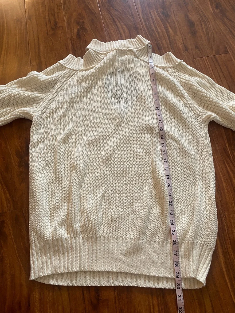 Free People Womens Cream Chunky Knit Ribbed Cutout Turtleneck Sweater Size Large